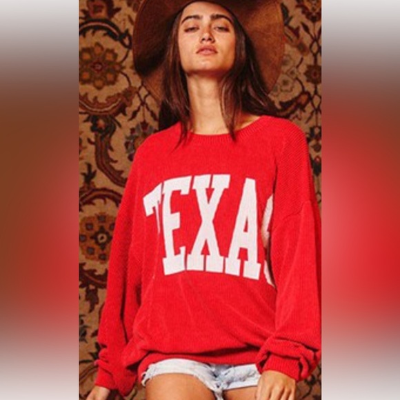 456. “TEXAS” Red ribbed comfy pullover sweatshirt - Picture 1 of 1